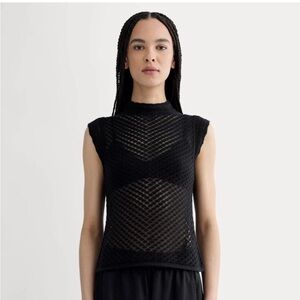 Everlane The Lace Knit Tank Black Mesh Women's Top size L 100% cotton